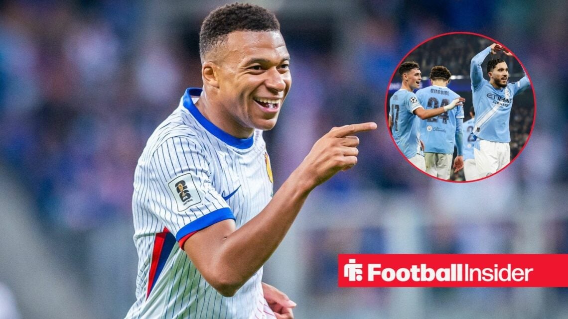 Kylian Mbappe in a France shirt with Man City's Rayan Cherki inset