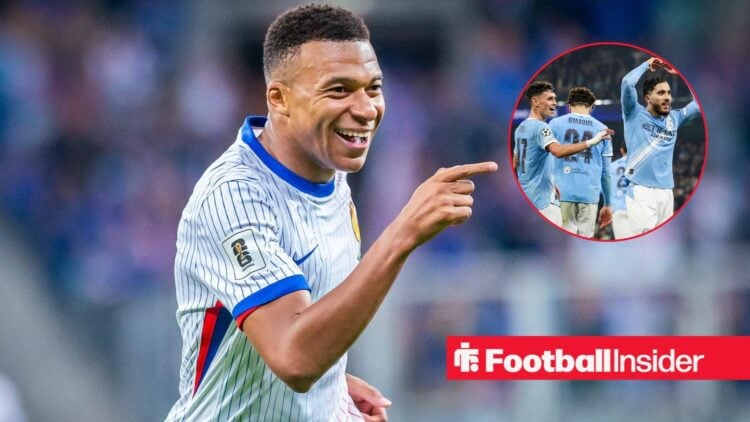 Kylian Mbappe in a France shirt with Man City's Rayan Cherki inset