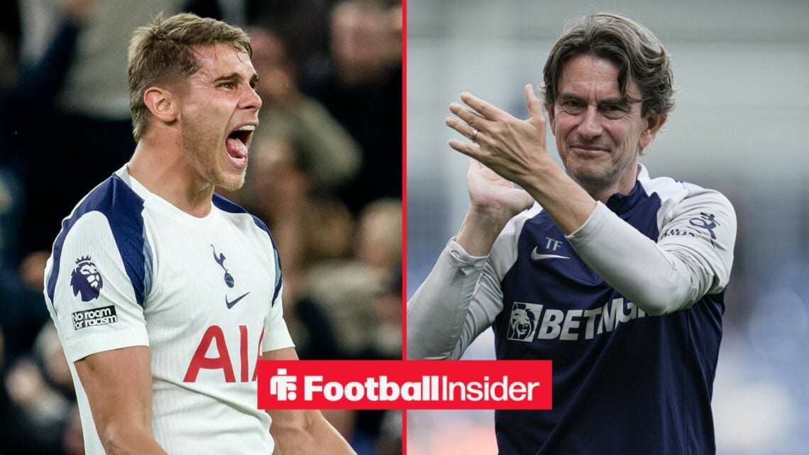 Micky van de Ven celebrating alongside Thomas Frank clapping