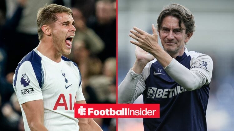 Micky van de Ven celebrating alongside Thomas Frank clapping