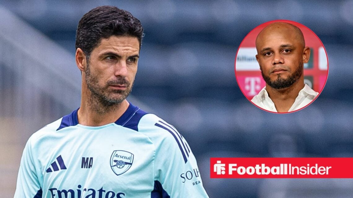 Mikel Arteta as Arsenal boss, Vincent Kompany in a circular inset
