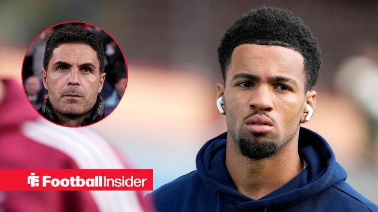 Mikel Arteta looking serious on the left with Ethan Nwaneri serious on the right for Arsenal