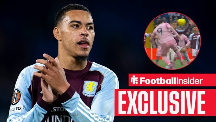 Morgan Rogers clapping, his handball incident vs Bournemouth in a circular inset