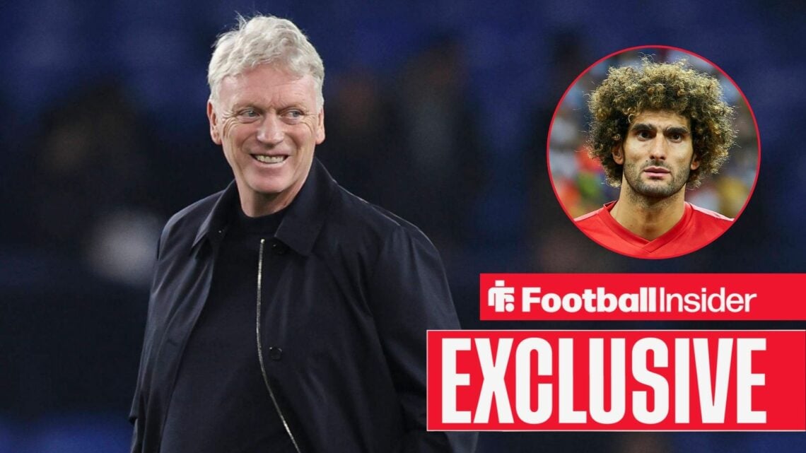 David Moyes next to a circular inset of Marouane Fellaini