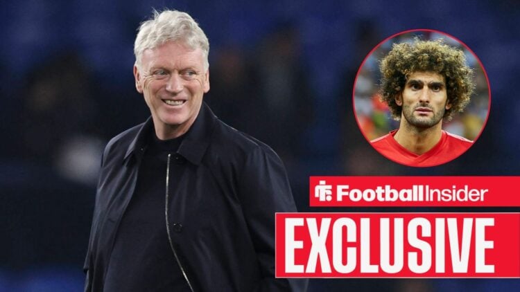 David Moyes next to a circular inset of Marouane Fellaini