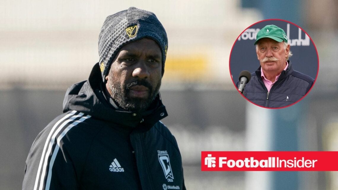 Wilfried Nancy next to a circular inset of Dermot Desmond