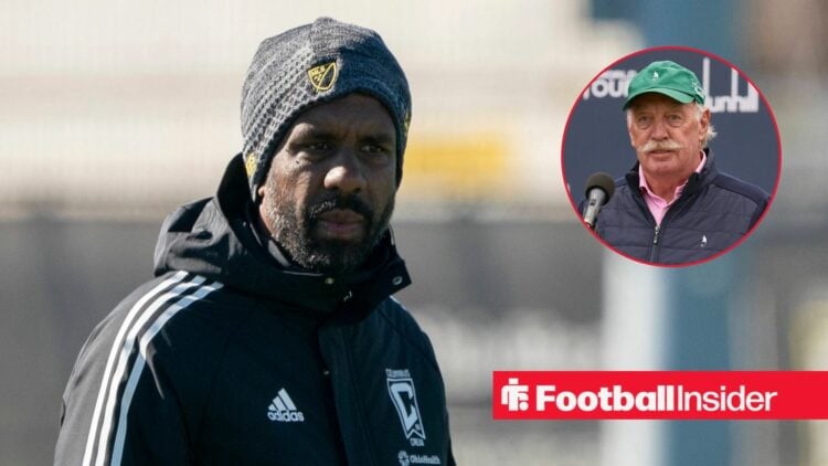 Wilfried Nancy next to a circular inset of Dermot Desmond