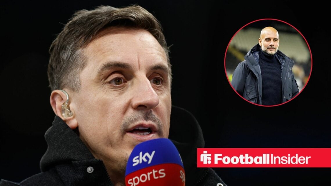 Gary Neville with Man City boss Pep Guardiola inset