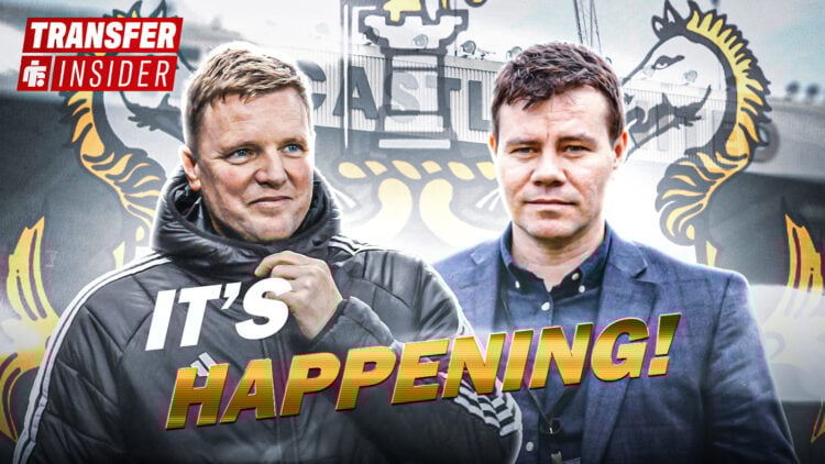 Eddie Howe is pictured looking pleased, Ross Wilson watches on impassively