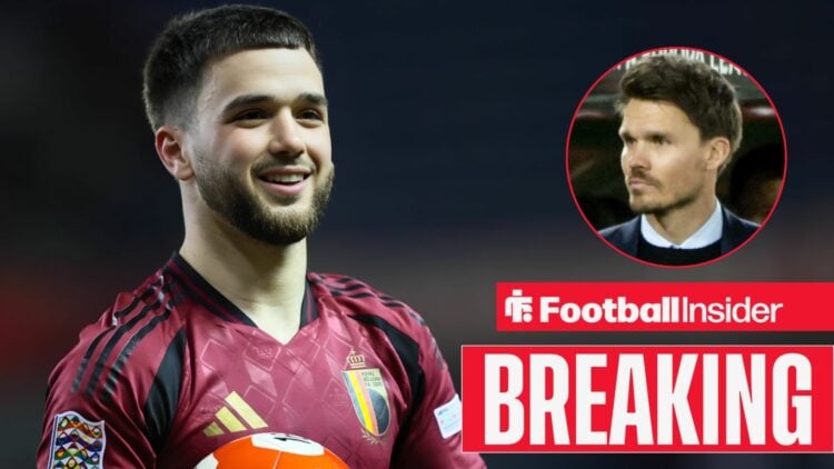 Nicolas Raskin in action for Belgium, with Danny Rohl in a circular inset