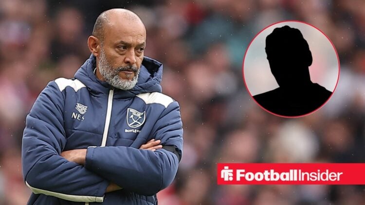 Nuno Espirito Santo on the sidelines, Alphonse Areola's silhouette in a circular inset