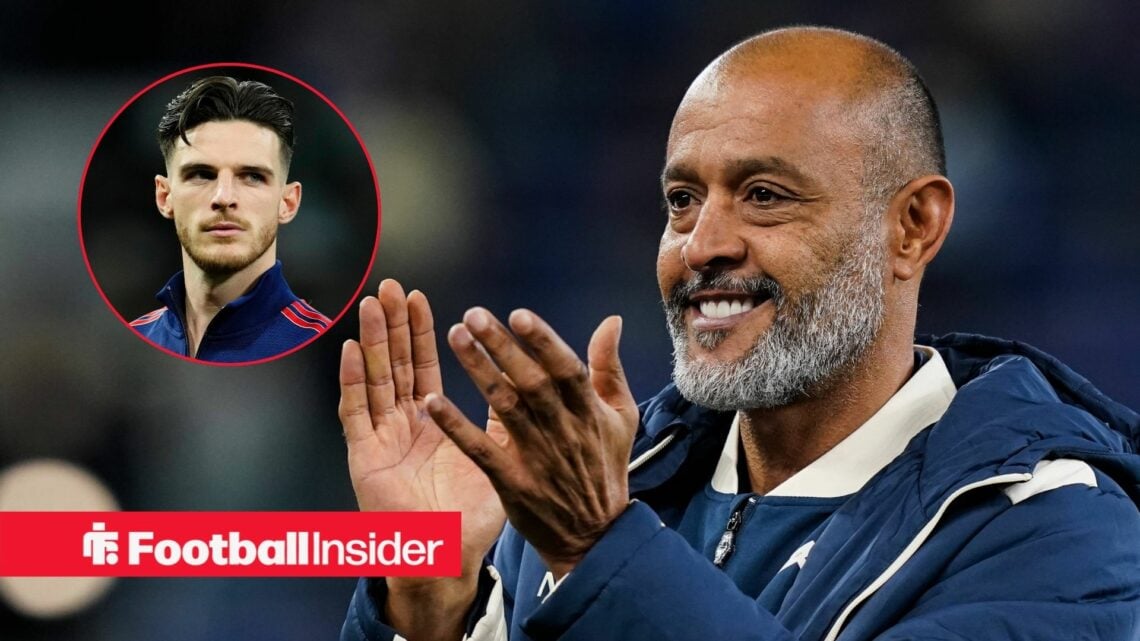 Nuno Espirito Santo clapping, Declan Rice in a circular inset