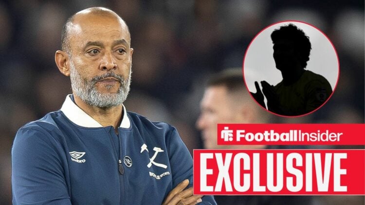 Nuno Espirito Santo at West Ham, Josh Sargent's silhouette in a circular inset