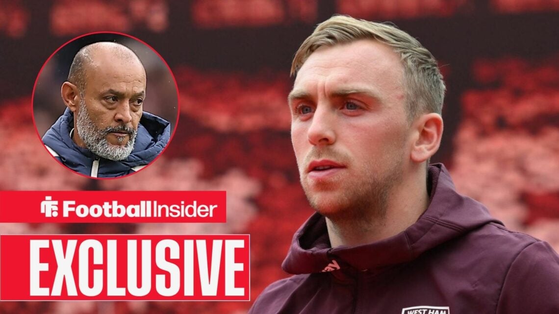 Nuno Espirito Santo looking serious on the left with Jarrod Bowen serious on the right for West Ham