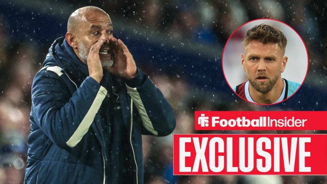 Nuno Espirito Santo shouting on the left for West Ham with Niclas Fullkrug on the right