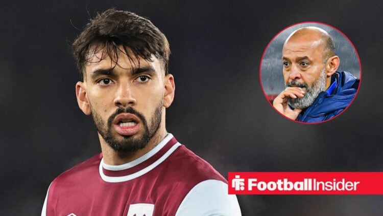 Lucas Paqueta next to a circular inset of Nuno Espirito Santo