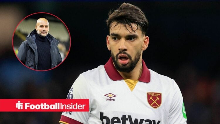 West Ham star Lucas Paqueta with Man City boss Pep Guardiola inset