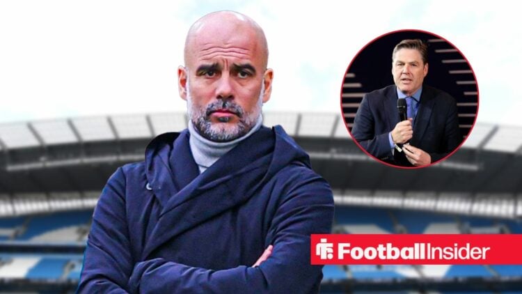 Pep Guardiola with his arms folded with Richard Masters included in a circular inset