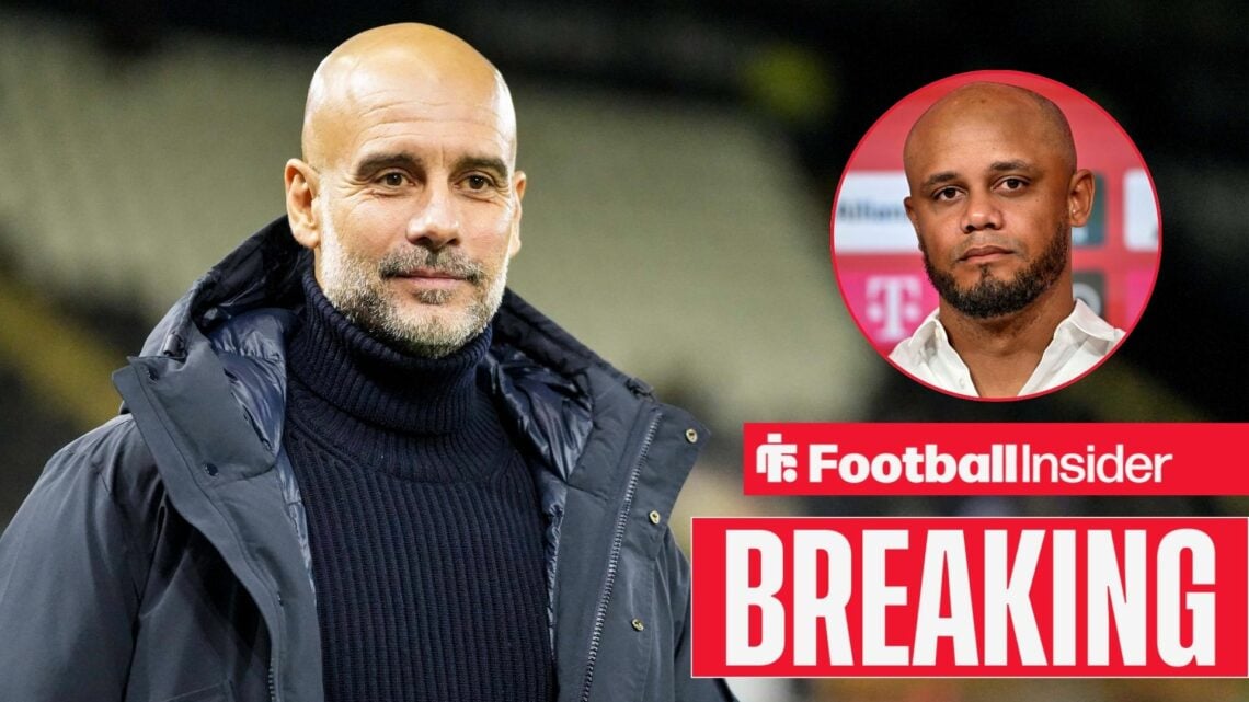 Pep Guardiola as Man City boss, Vincent Kompany in a circular inset