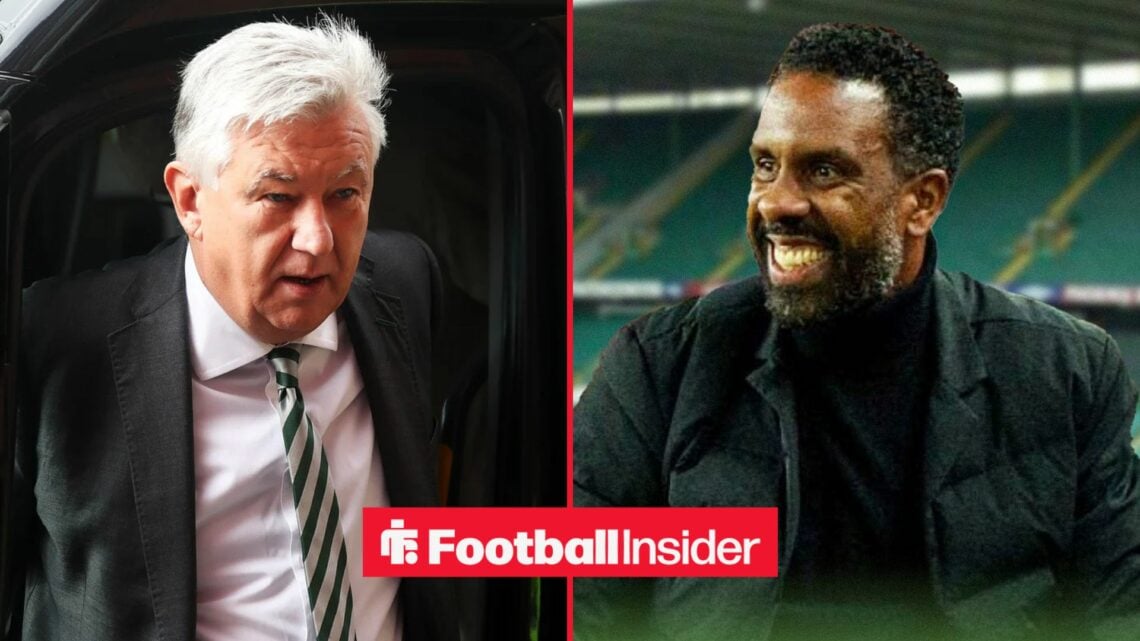 Peter Lawwell looking serious alongside Wilfried Nancy smiling