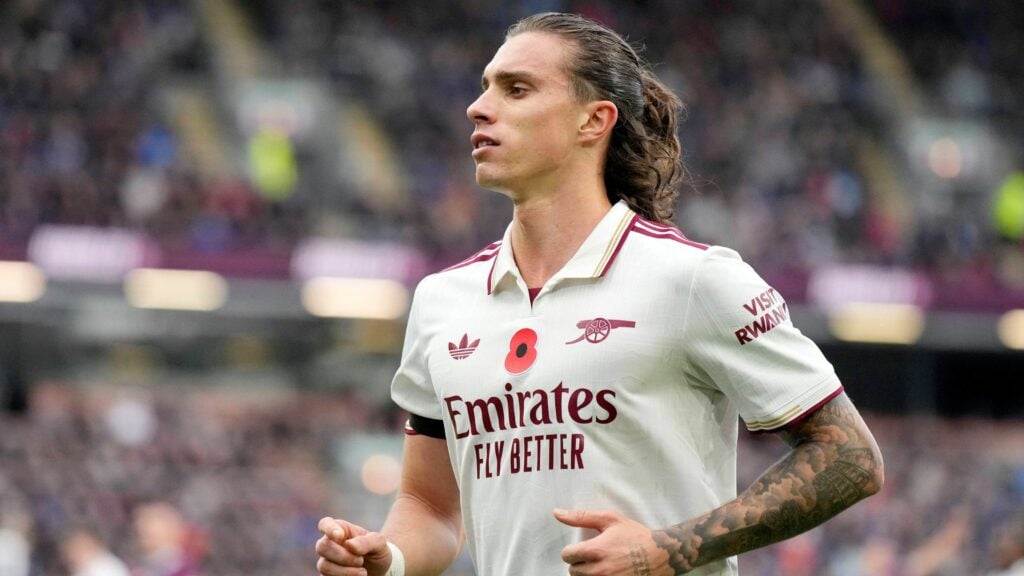 Riccardo Calafiori playing for Arsenal