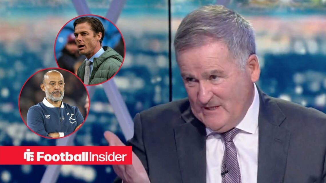 Richard Keys speaking on air, Nuno Espirito Santo and Scott Parker in circular insets