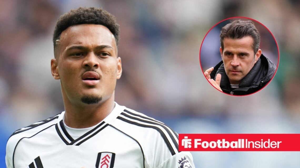 Rodrigo Muniz playing for Fulham, Marco Silva in a circular inset