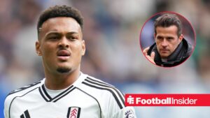 Rodrigo Muniz playing for Fulham, Marco Silva in a circular inset