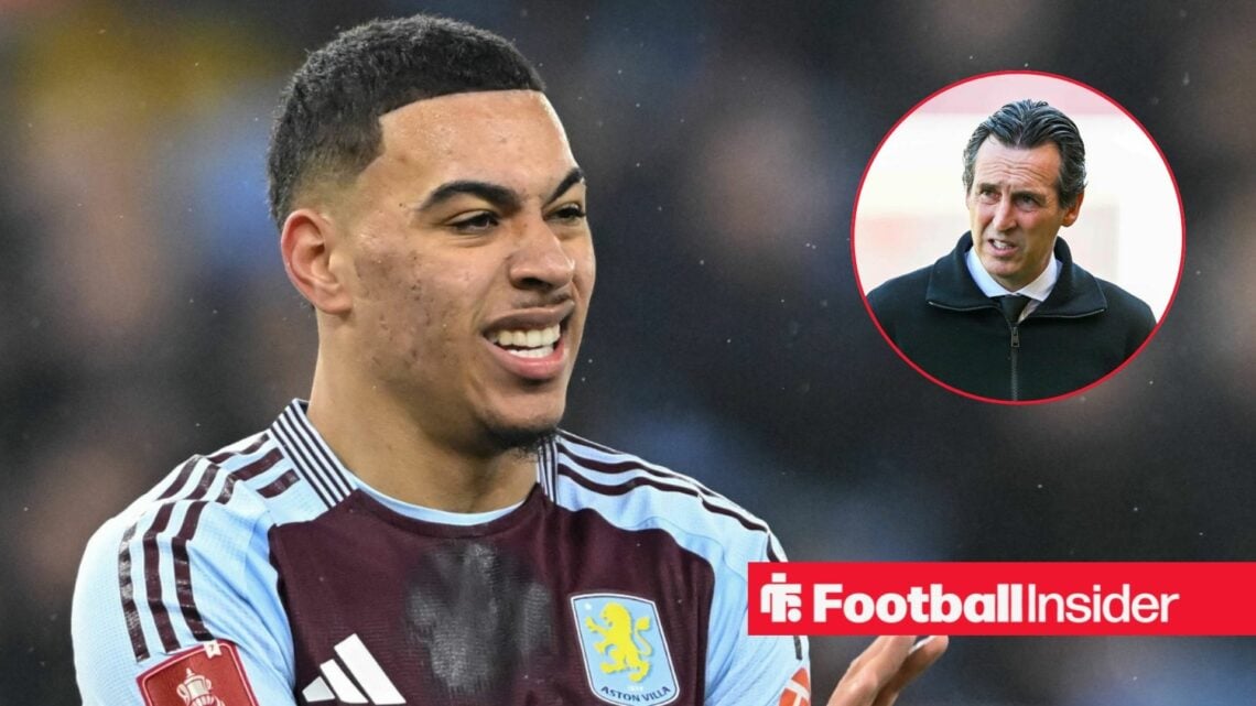 Morgan Rogers next to a circular inset of Unai Emery