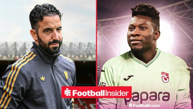 Ruben Amorim in a Man United training jacket alongside Andre Onana in a Trabzonspor shirt