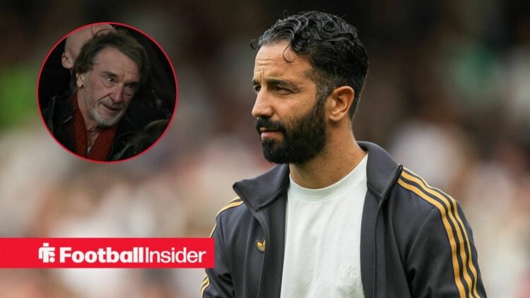 Ruben Amorim looking serious with Sir Jim Ratcliffe included in a circular inset