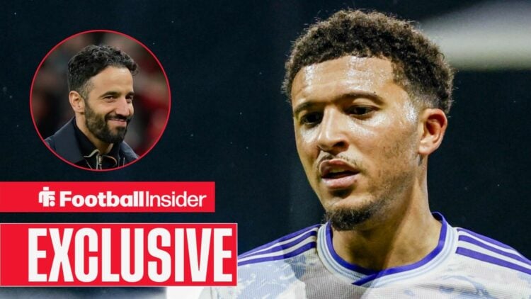 Ruben Amorim looking mischievous on the left with Jadon Sancho focused on the right