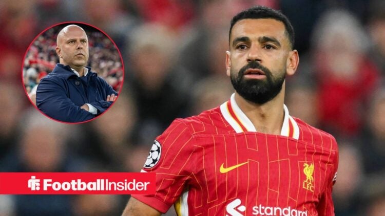 Mohamed Salah next to a circular inset of Arne Slot