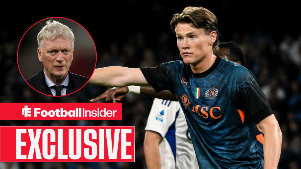 Scott McTominay alongside a circular inset of Everton manager David Moyes