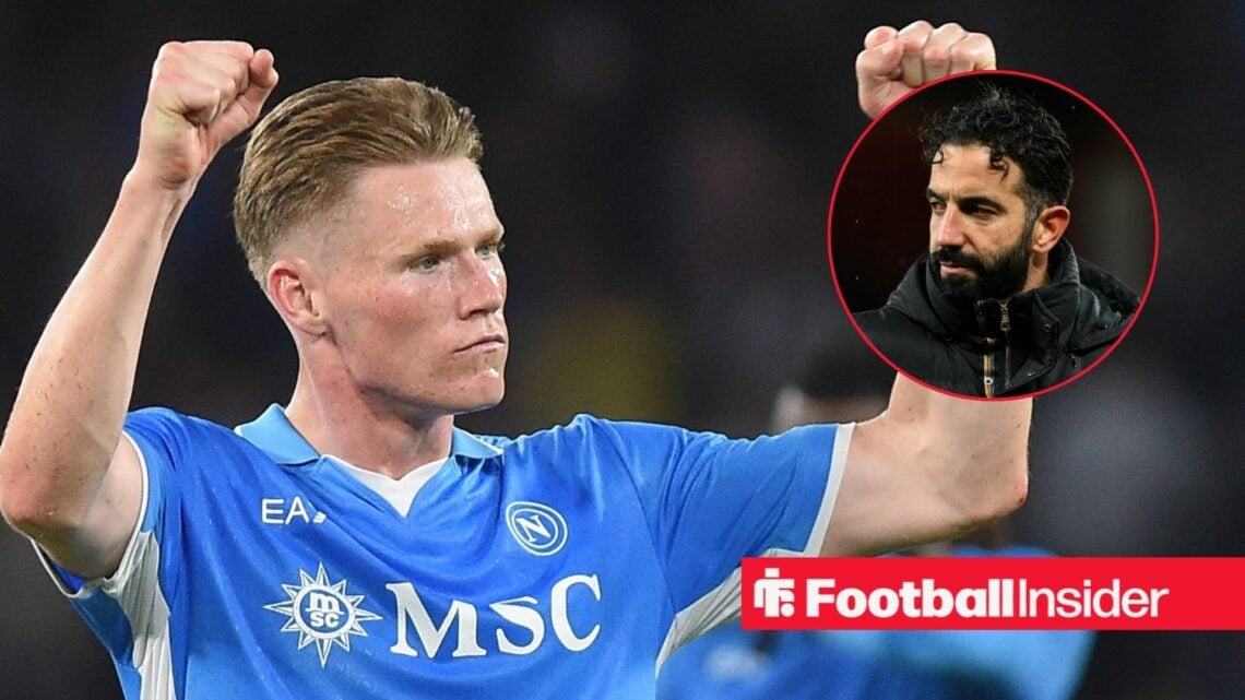 Scott McTominay in action for Napoli, with Ruben Amorim in a circular inset