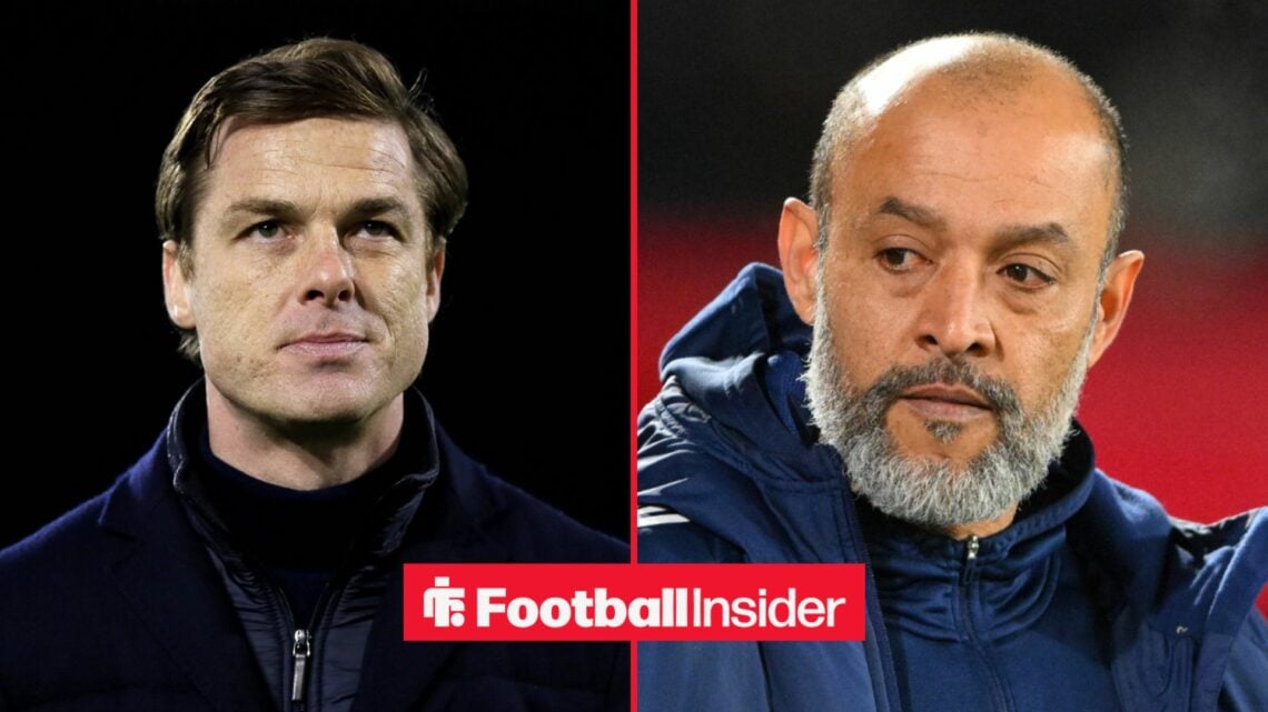 Burnley manager Scott Parker alongside West Ham manager Nuno Espirito Santo