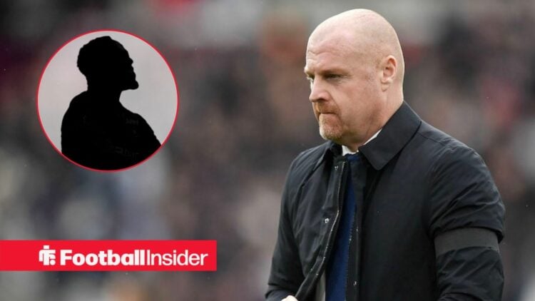 Sean Dyche on the sidelines, Arnaud Kalimuendo's silhouette in a circular inset