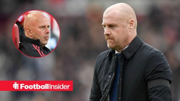 Sean Dyche on the sidelines, Arne Slot in a circular inset