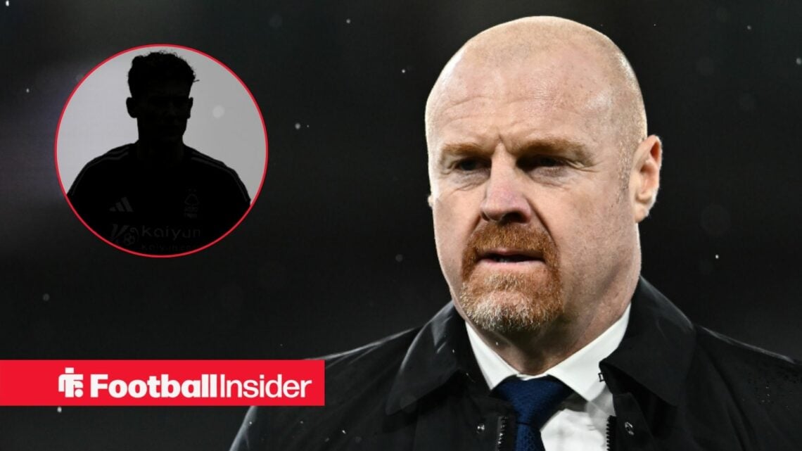 Sean Dyche on the sidelines, Ryan Yates' silhouette in a circular inset