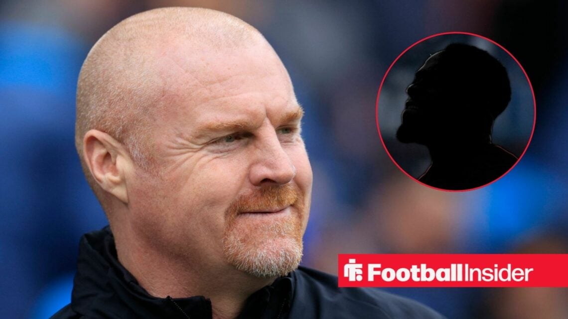 Sean Dyche smiling on the left for Nottingham Forest with Arnaud Kalimuendo's silhouette on the right