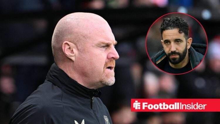 Sean Dyche looking focused on the left for Nottingham Forest with Ruben Amorim concerned on the right