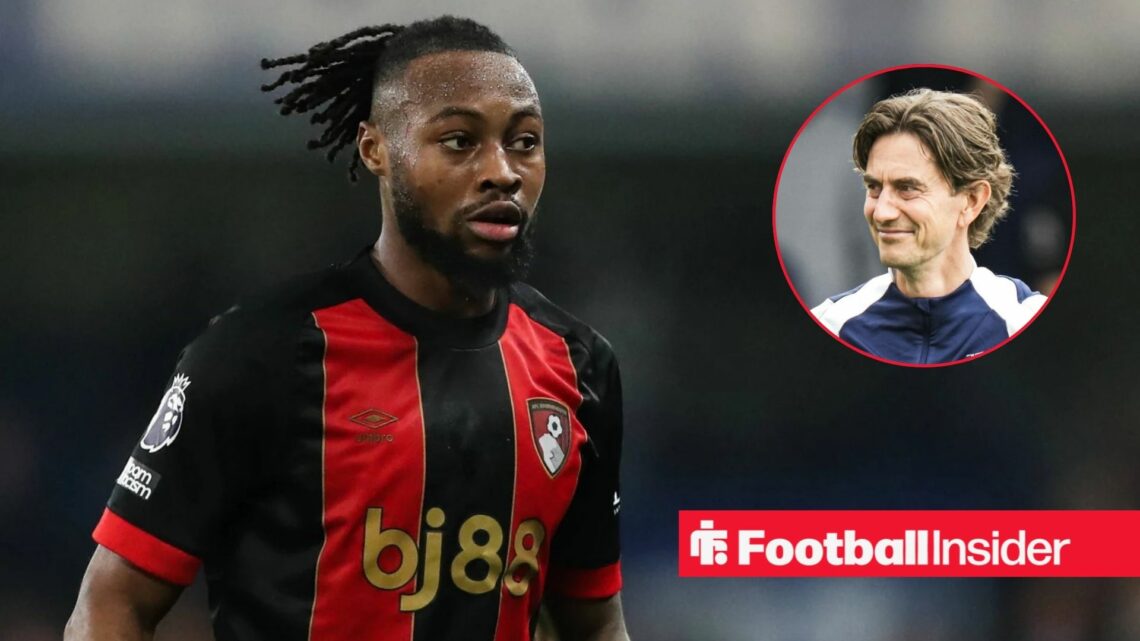 Anotine Semenyo next to a circular inset of Thomas Frank