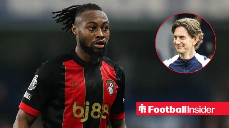 Anotine Semenyo next to a circular inset of Thomas Frank