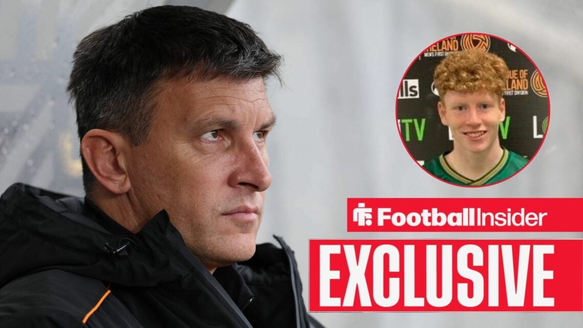 Sergej Jakirovic looking serious on the left for Hull City and a smiling Adam Brennan on the right