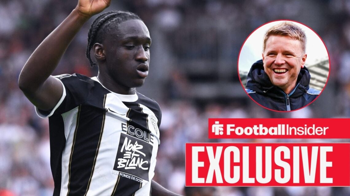 Sidiki Cherif in action for Angers, with Eddie Howe in a circular inset