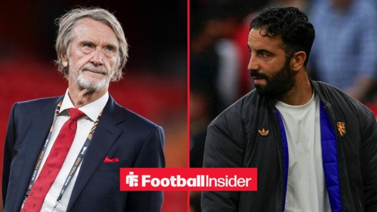 Sir Jim Ratcliffe looking upset alongside Ruben Amorim looking concerned