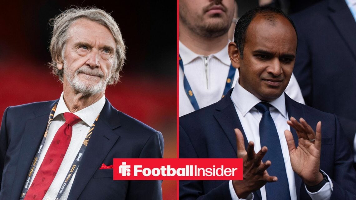 Sir Jim Ratcliffe looking concerned alongside Vinai Venkatesham clapping