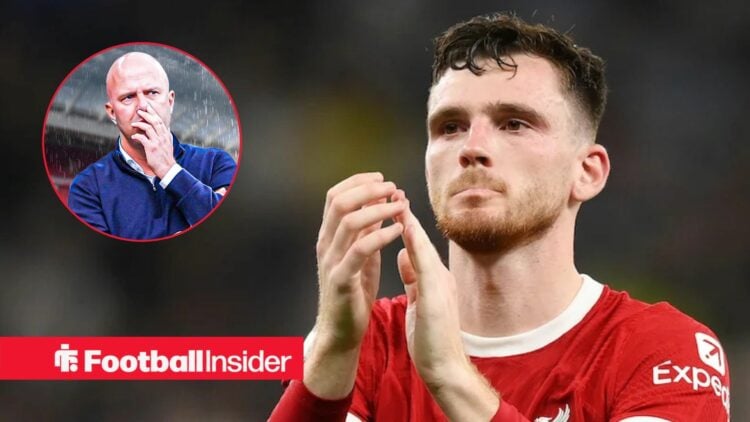 Andy Robertson next to a circular inset of Arne Slot