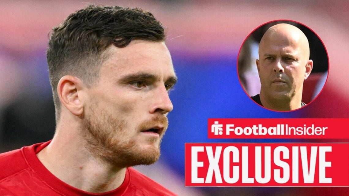 Andy Robertson next to a circular inset of Arne Slot