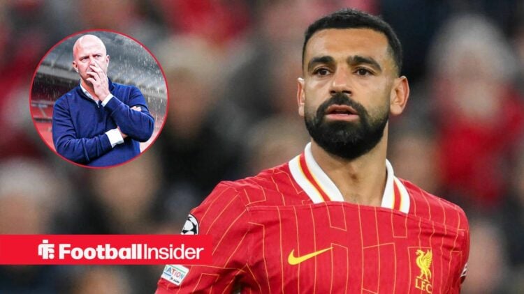 Mohamed Salah next to a circular inset of Arne Slot